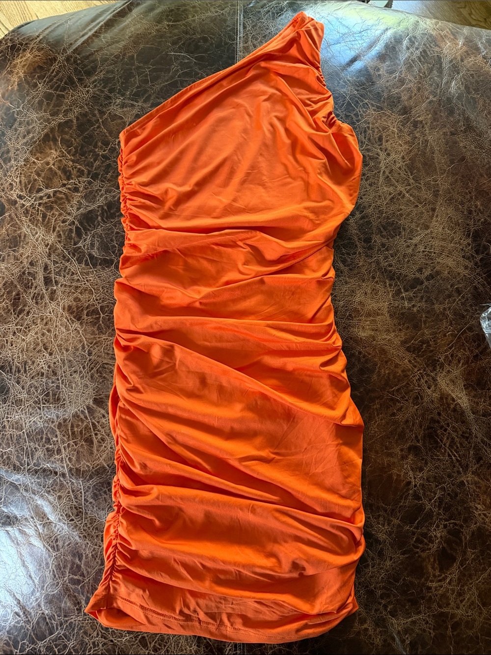 PrettyGarden Women’s One Shoulder Bodycon Ruched Mini Dress in Bright Orange